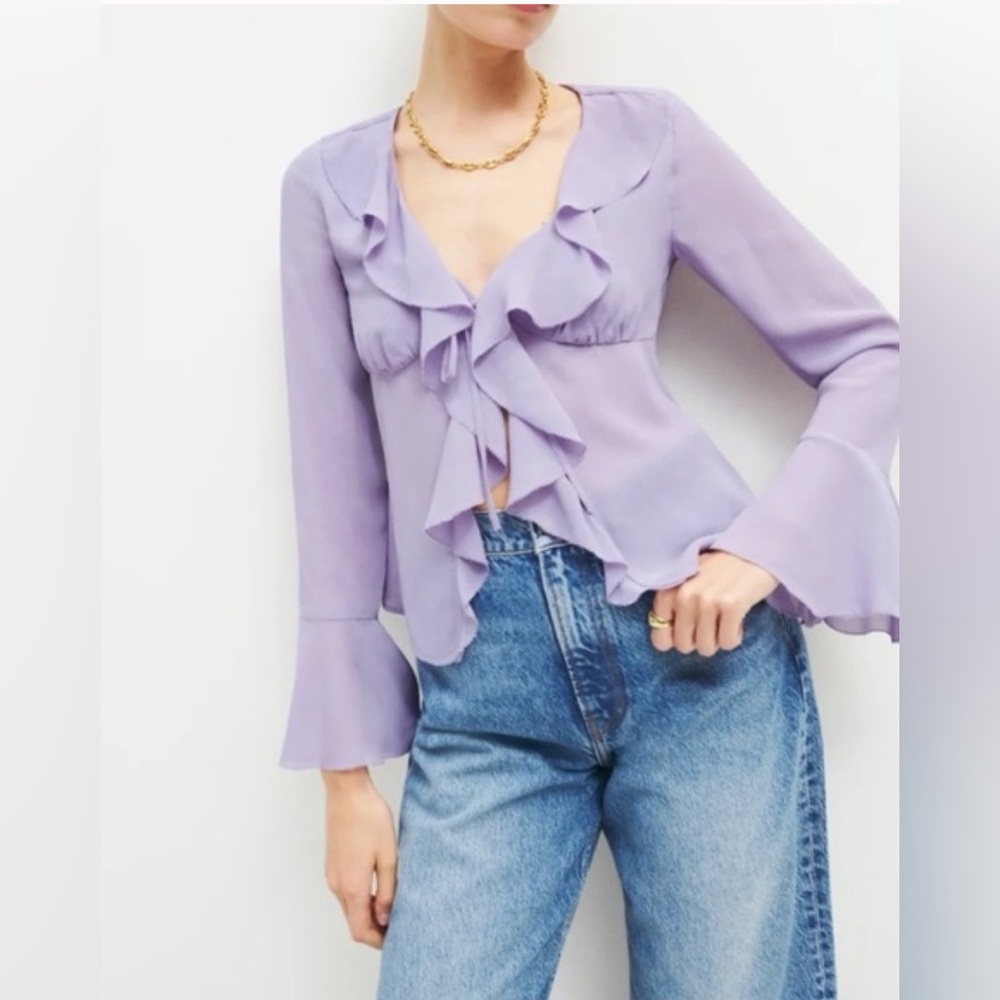 Reformation Lavender Ruffle Blouse - Picture 2 of 15